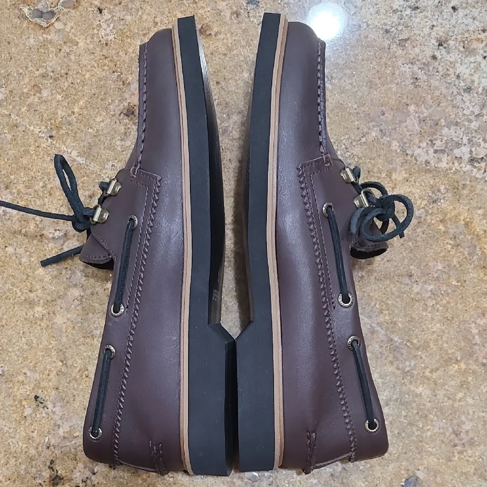 Sperry Brown Black Authentic 2-eye Leather Boat Shoes With Moccasin Stitching